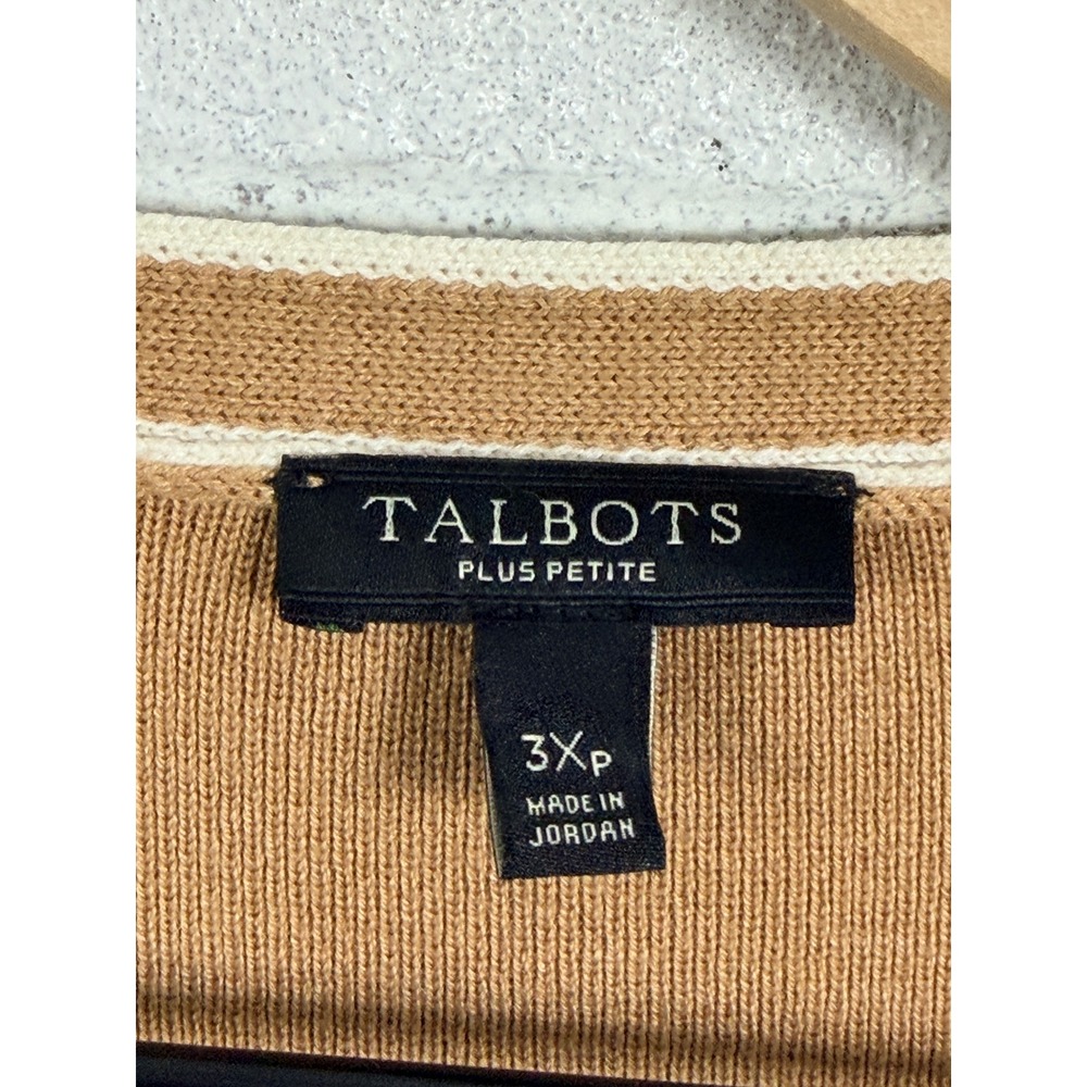Talbots Open Front Cardigan Womens 3XP Brown White Trim Knit Pocket Stretch - Picture 8 of 9
